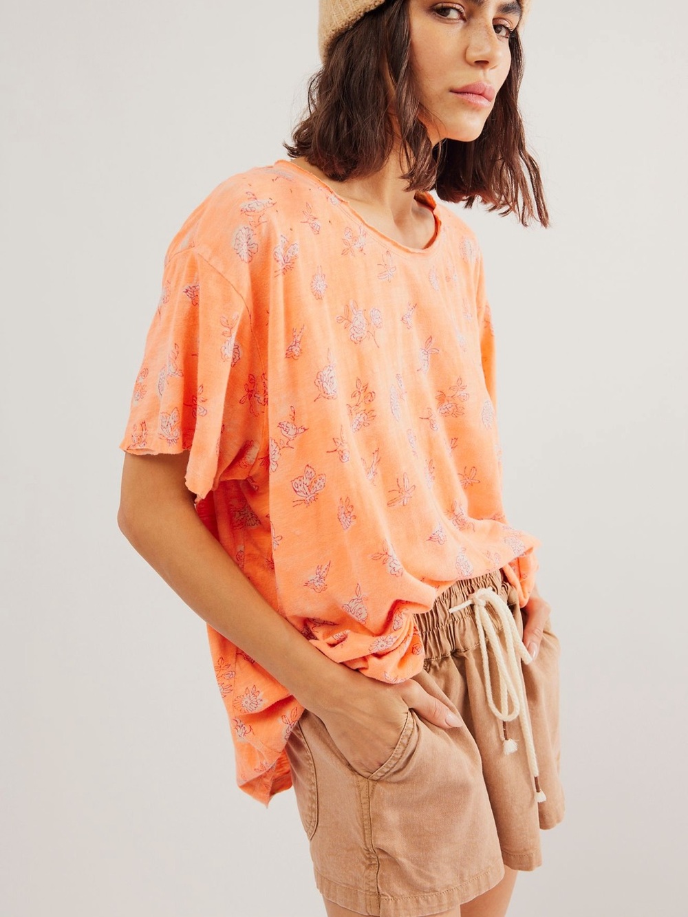 Magnolia Pearl Nectar Floral Tee One Size Vitac Orange Oversized Boyfriend Top